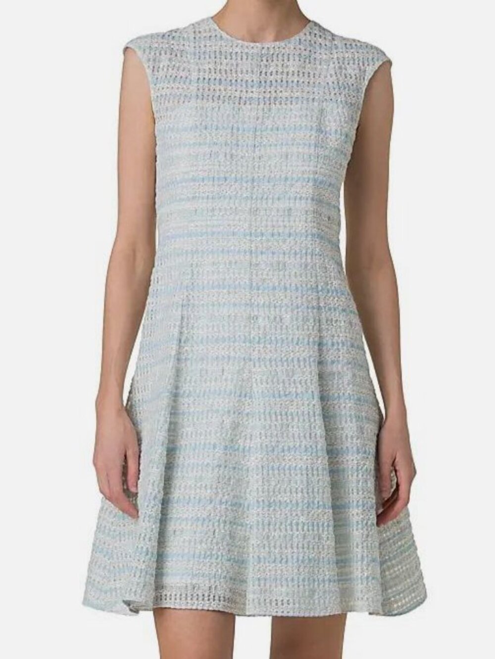 Akris Punto Women's Blue Tweed Organza Flared Minidress Size 16